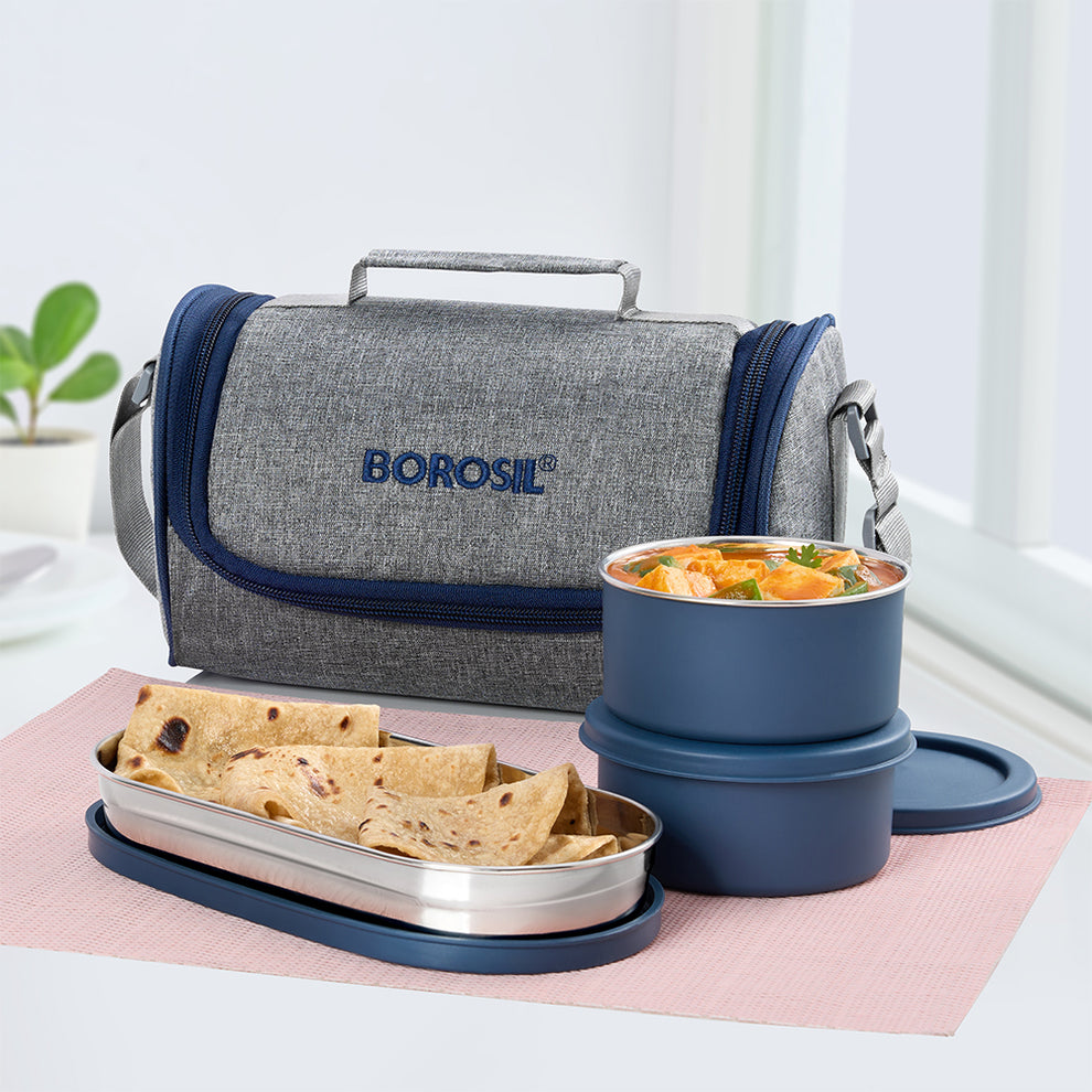 Lunch Container Round Carrymore Microwavable Round Stainless Steel Lunch Box with Chappati Box