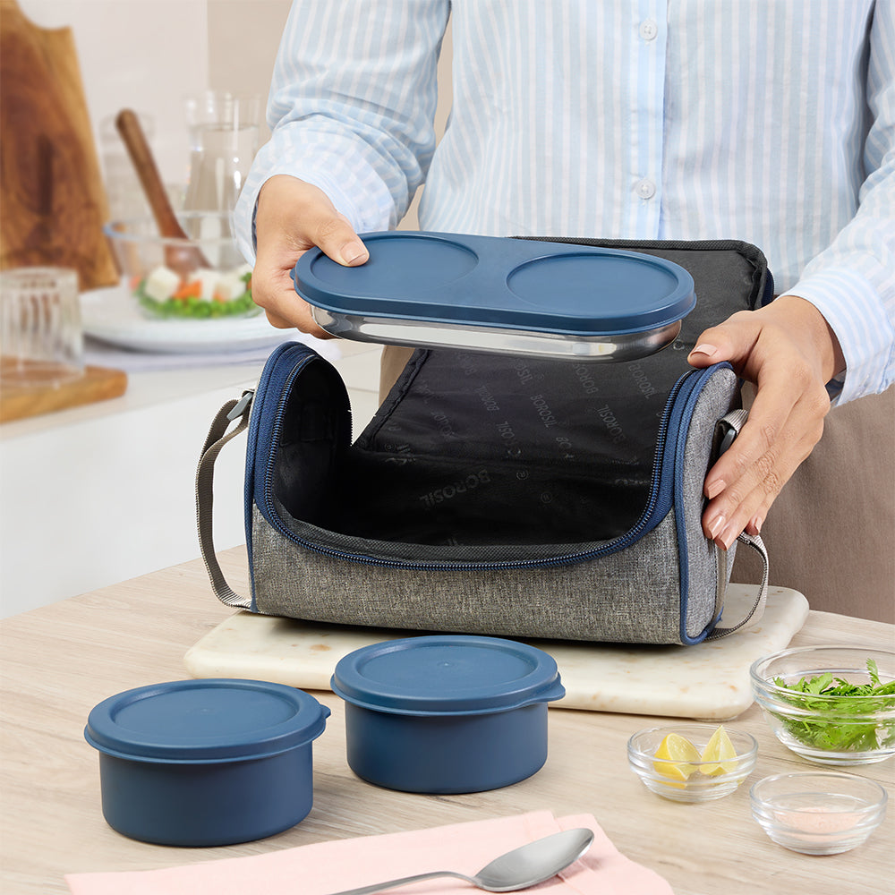 Carrymore Round Stainless Steel Lunch Box with Chappati Box