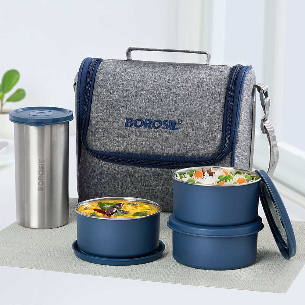 Carrymore Microwavable Round Stainless Steel Lunch Box with Tumbler
