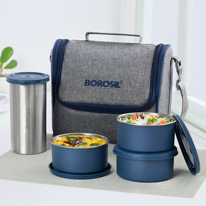Carrymore Microwave Safe Round Stainless Steel Lunch Box with Tumbler