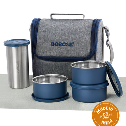 Carrymore Microwave Safe Round Stainless Steel Lunch Box with Tumbler