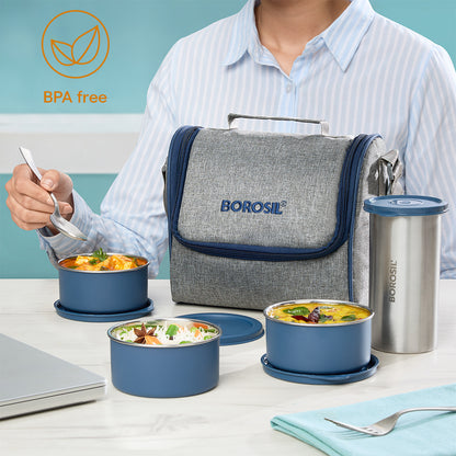 Carrymore Microwave Safe Round Stainless Steel Lunch Box with Tumbler