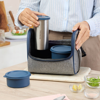 Carrymore Microwave Safe Round Stainless Steel Lunch Box with Tumbler