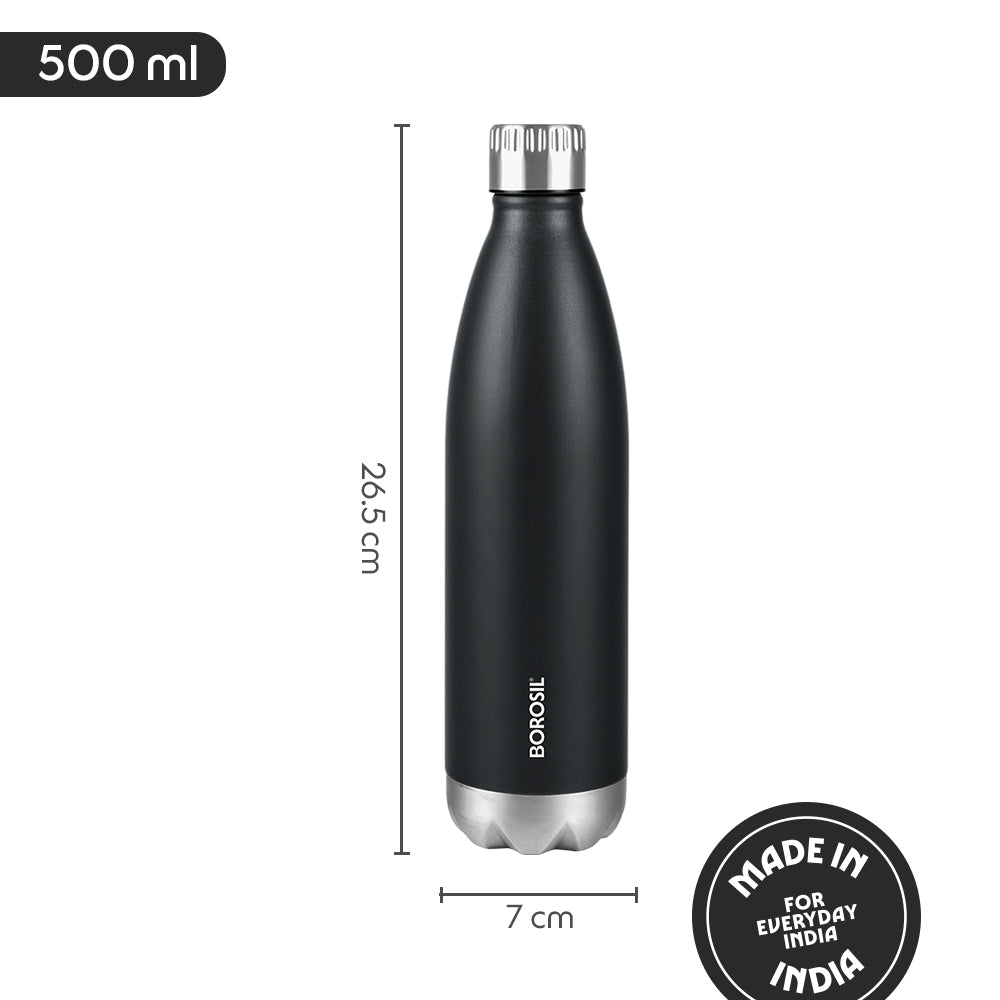 Borosil Bolt Insulated Bottle 500 ml, Matte Black