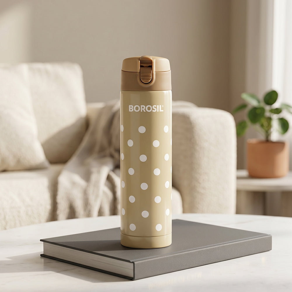 Polka Vaccum Insulated Bottle, Beige