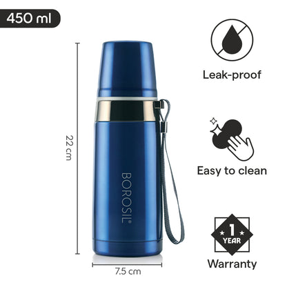 Prism Vacuum Insulated Bottle with Glass, Blue