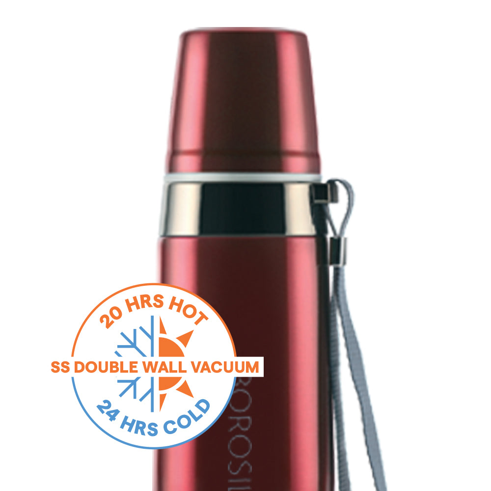 Prism Vacuum Insulated Bottle with Glass, Red