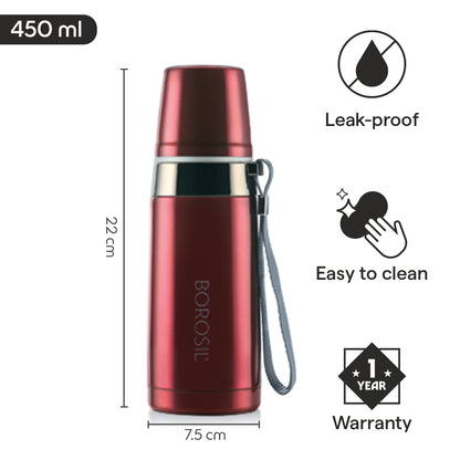 Prism Vacuum Insulated Bottle with Glass, Red