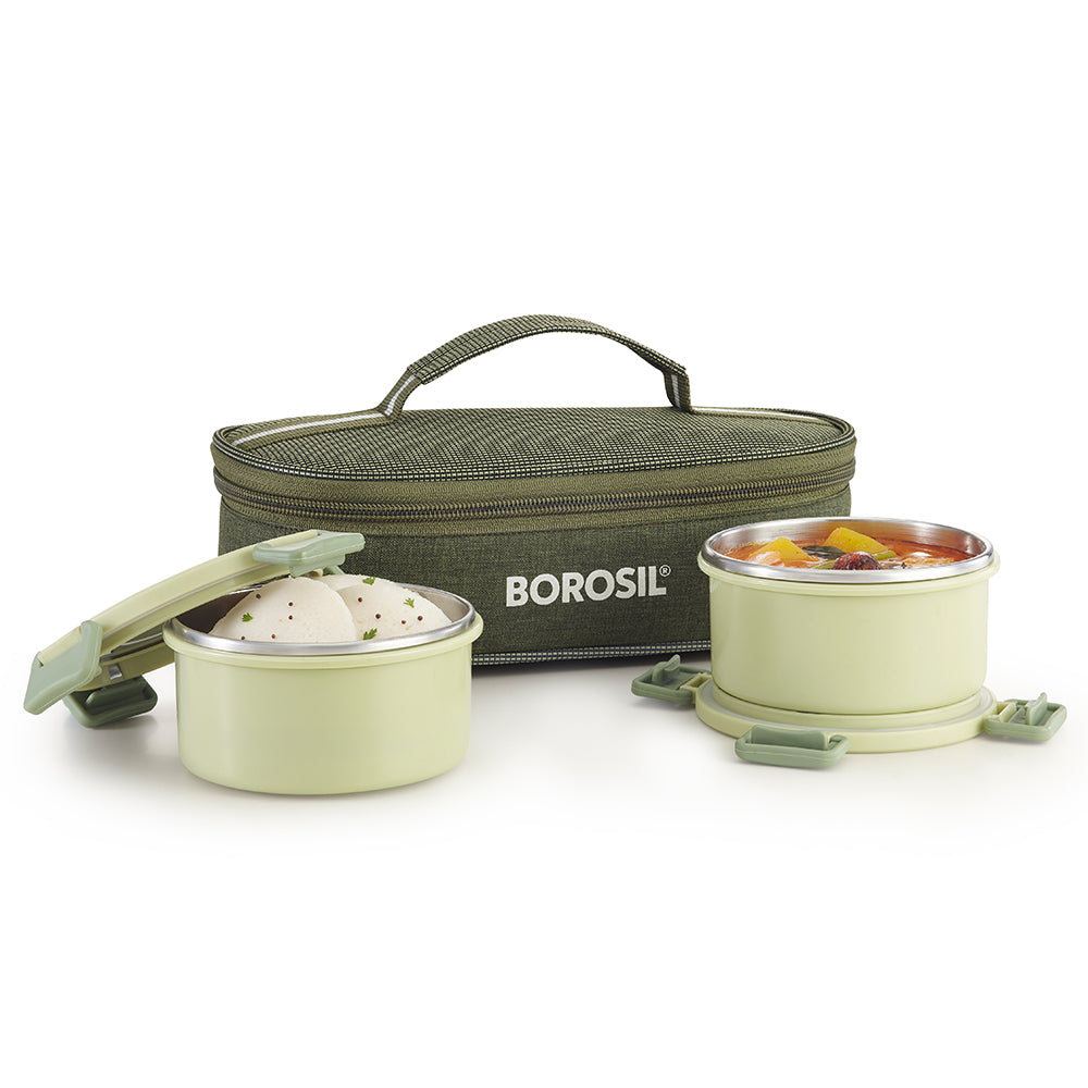 Borosil Glory Green Lunchbox, Set of 2, Flat