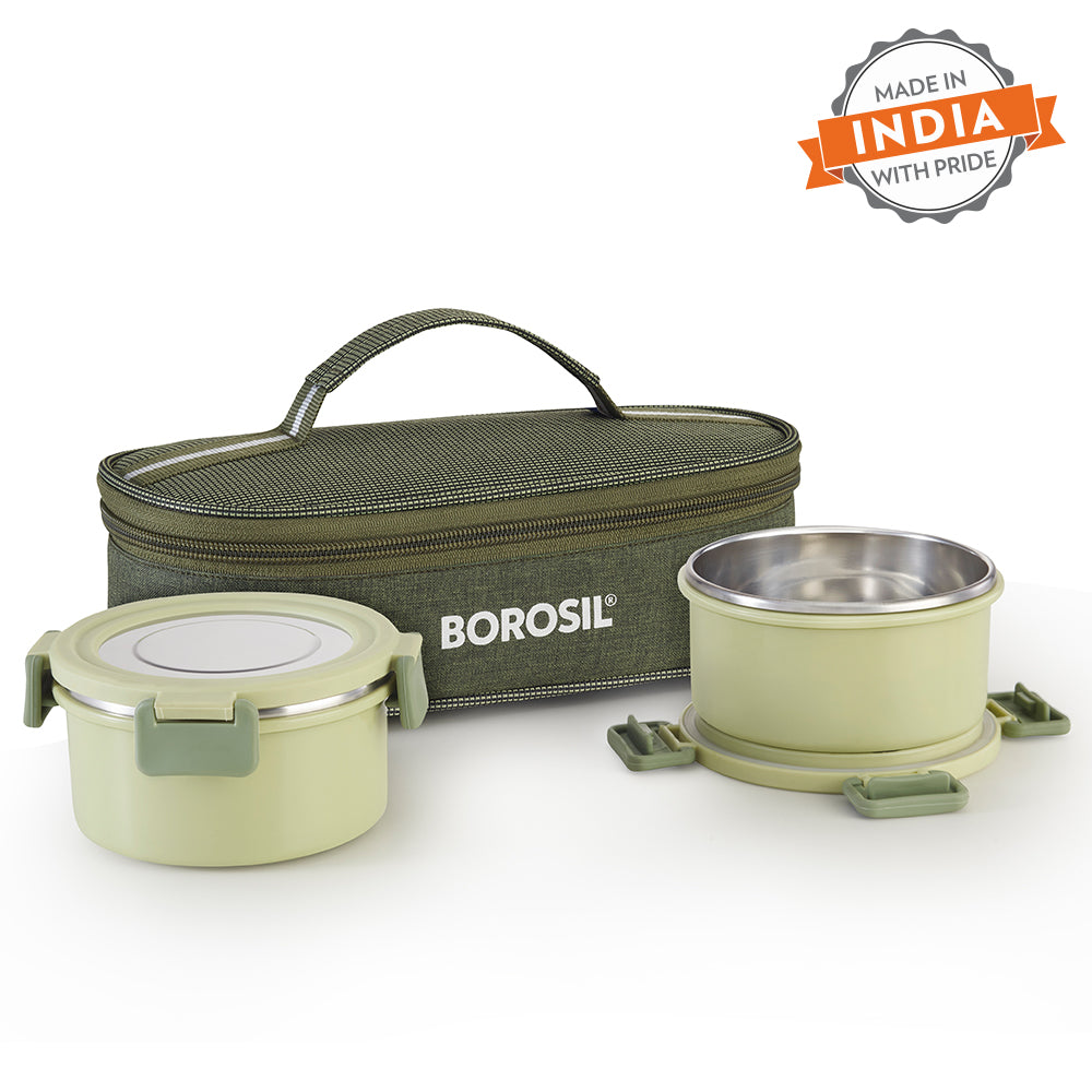 Borosil Glory Green Lunchbox, Set of 2, Flat