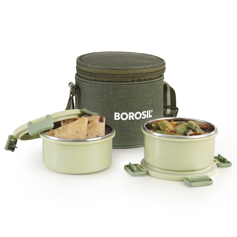 Borosil Glory Green Lunchbox Set of 2, Tall