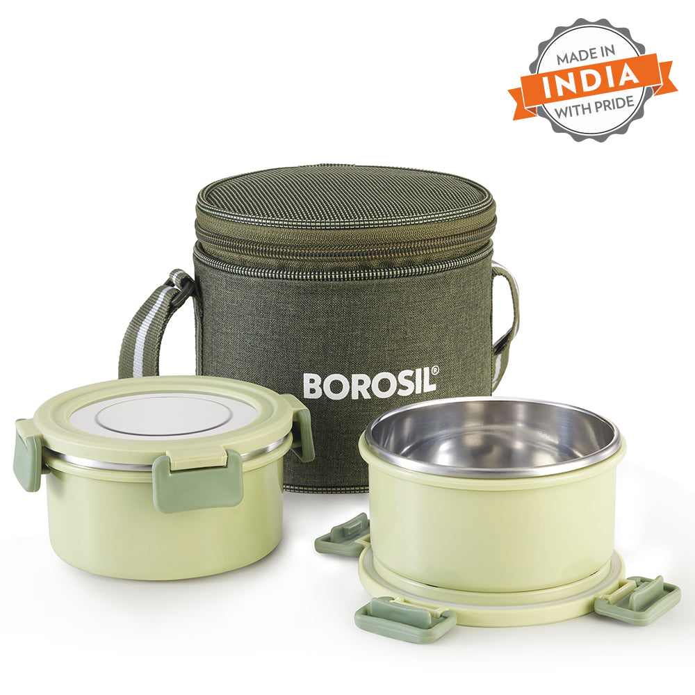 Borosil Glory Green Lunchbox Set of 2, Tall