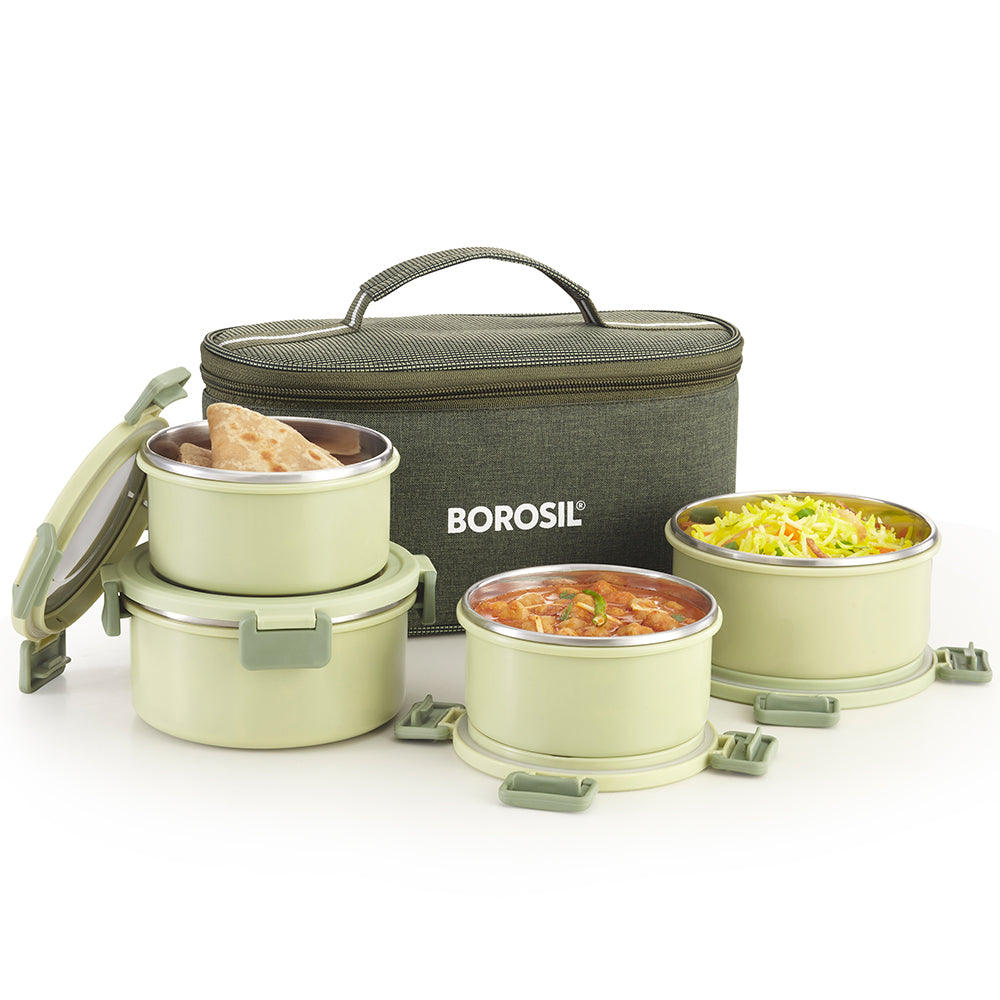 Borosil Glory Green Lunchbox, Set of 4