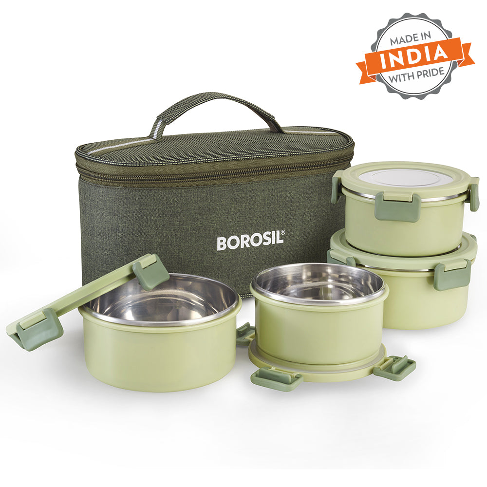 Borosil Glory Green Lunchbox, Set of 4