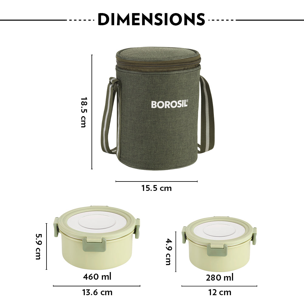 Borosil Glory Green Lunchbox, Set of 3, Tall