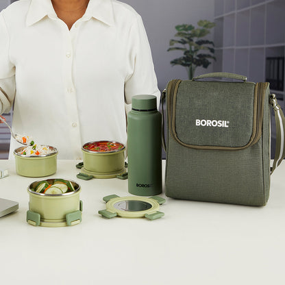 Glory Round Lunchbox with Stainless Steel Bottle, Green