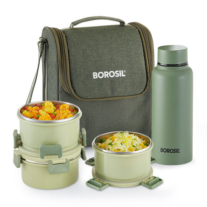 Glory Round Lunchbox with Stainless Steel Bottle, Green