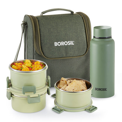 Glory Round Lunchbox with Stainless Steel Bottle, Green