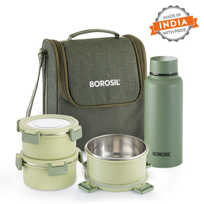 Glory Round Lunchbox with Stainless Steel Bottle, Green