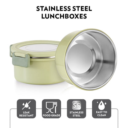 Glory Round Lunchbox with Stainless Steel Bottle, Green