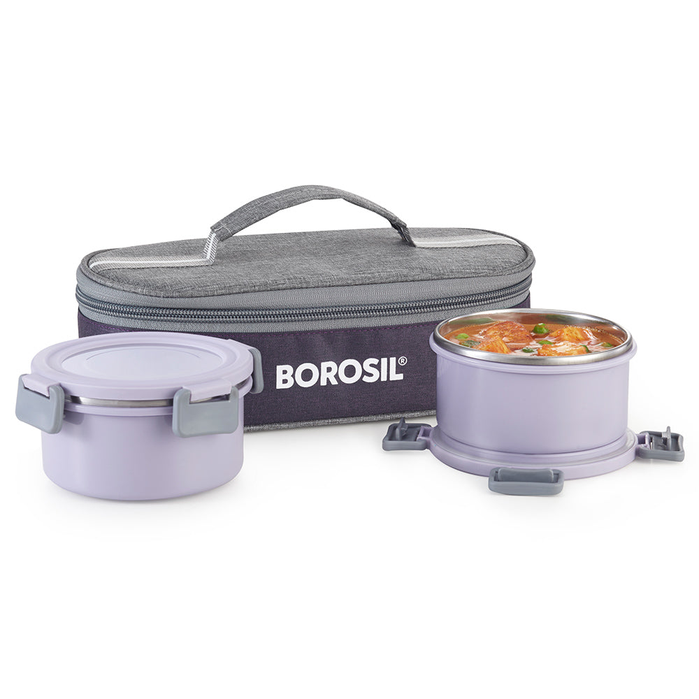 Borosil Glory Lavender Lunchbox, Set of 2, Flat