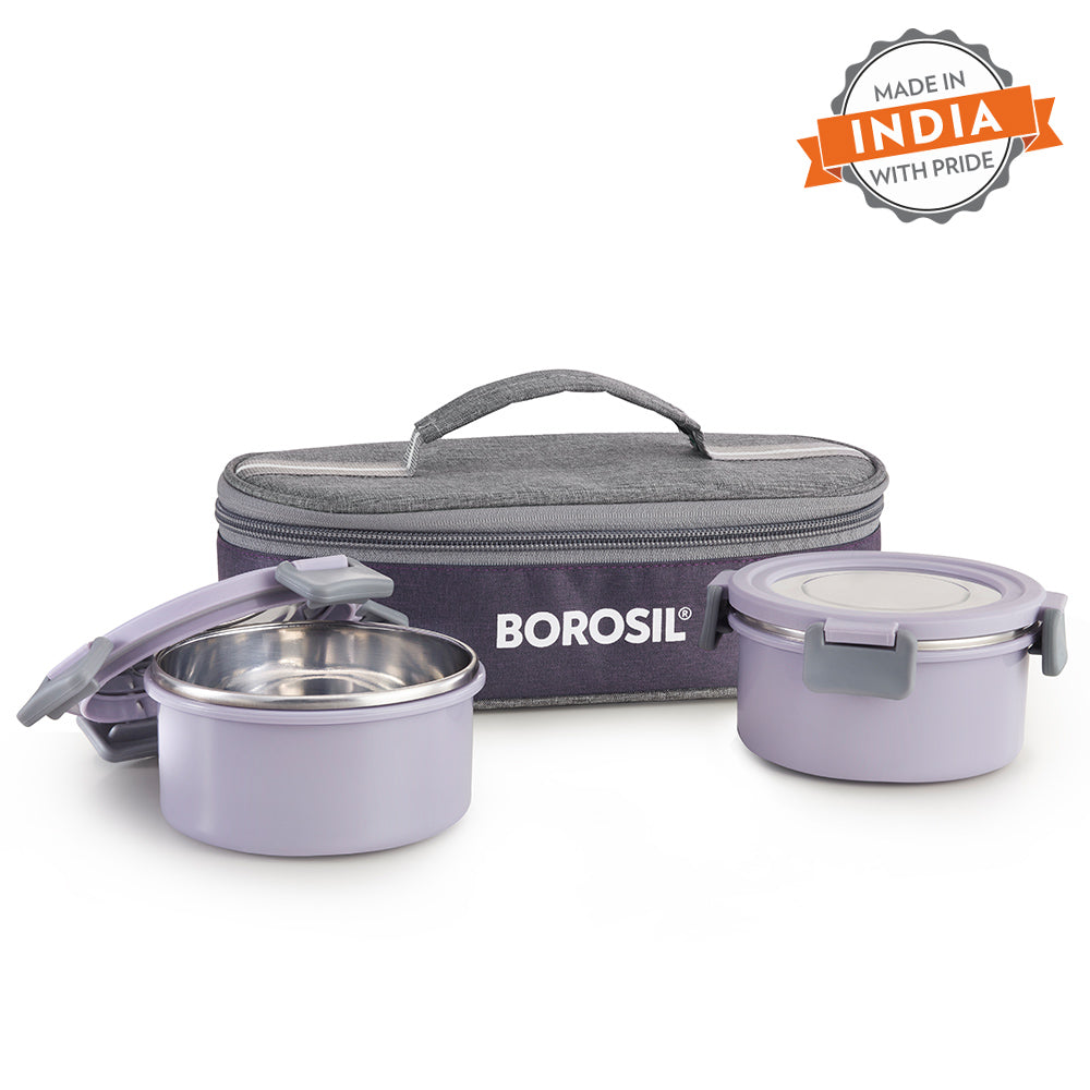 Borosil Glory Lavender Lunchbox, Set of 2, Flat