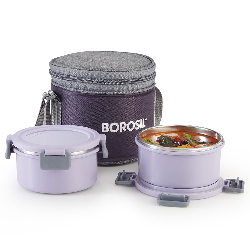 Borosil Glory Lavender Lunchbox, Set of 2, Tall