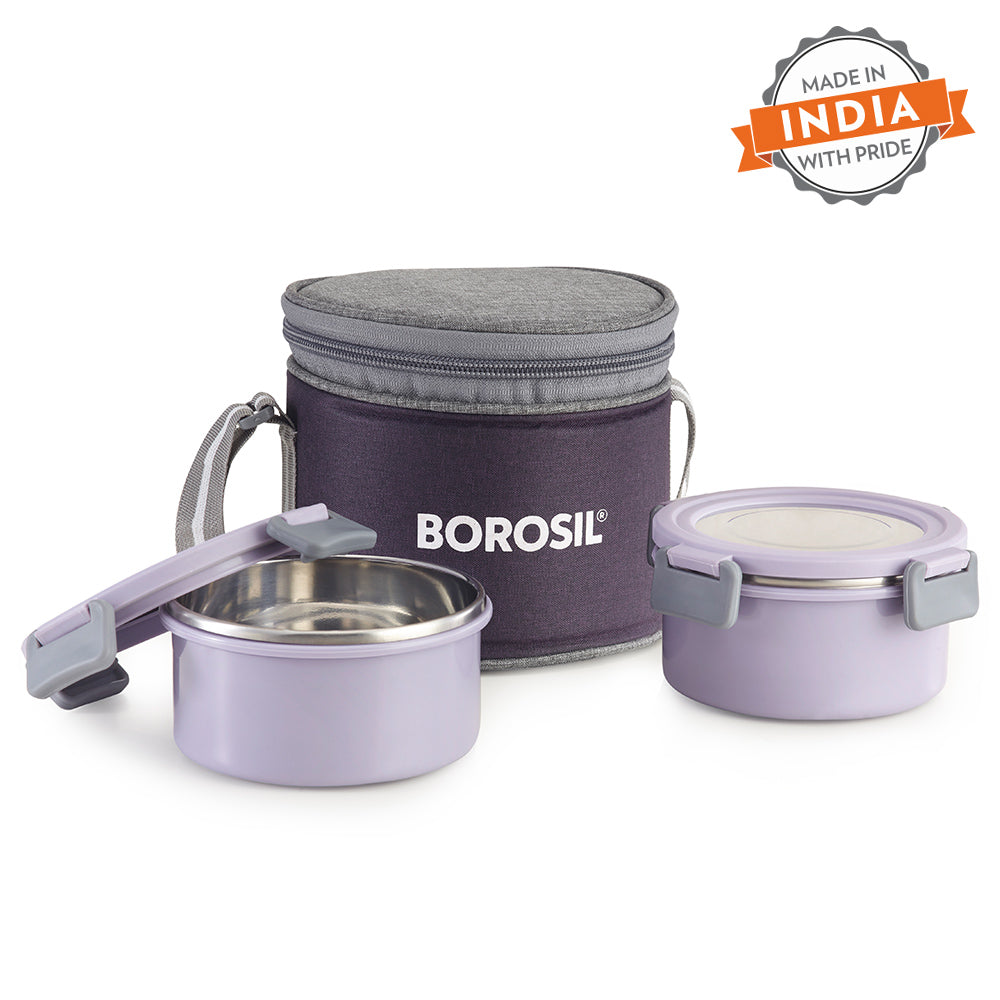 Borosil Glory Lavender Lunchbox, Set of 2, Tall