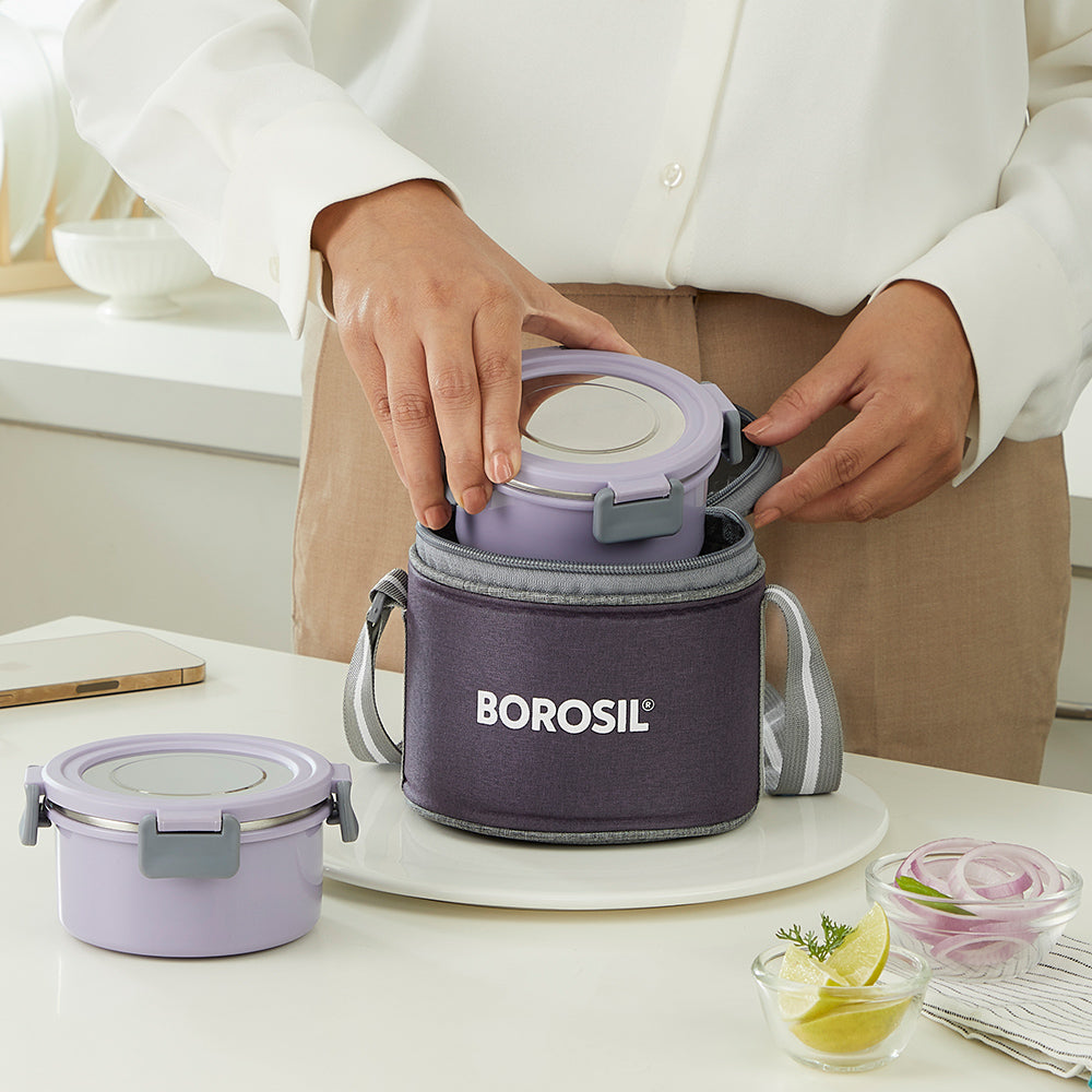 Borosil Glory Lavender Lunchbox, Set of 2, Tall