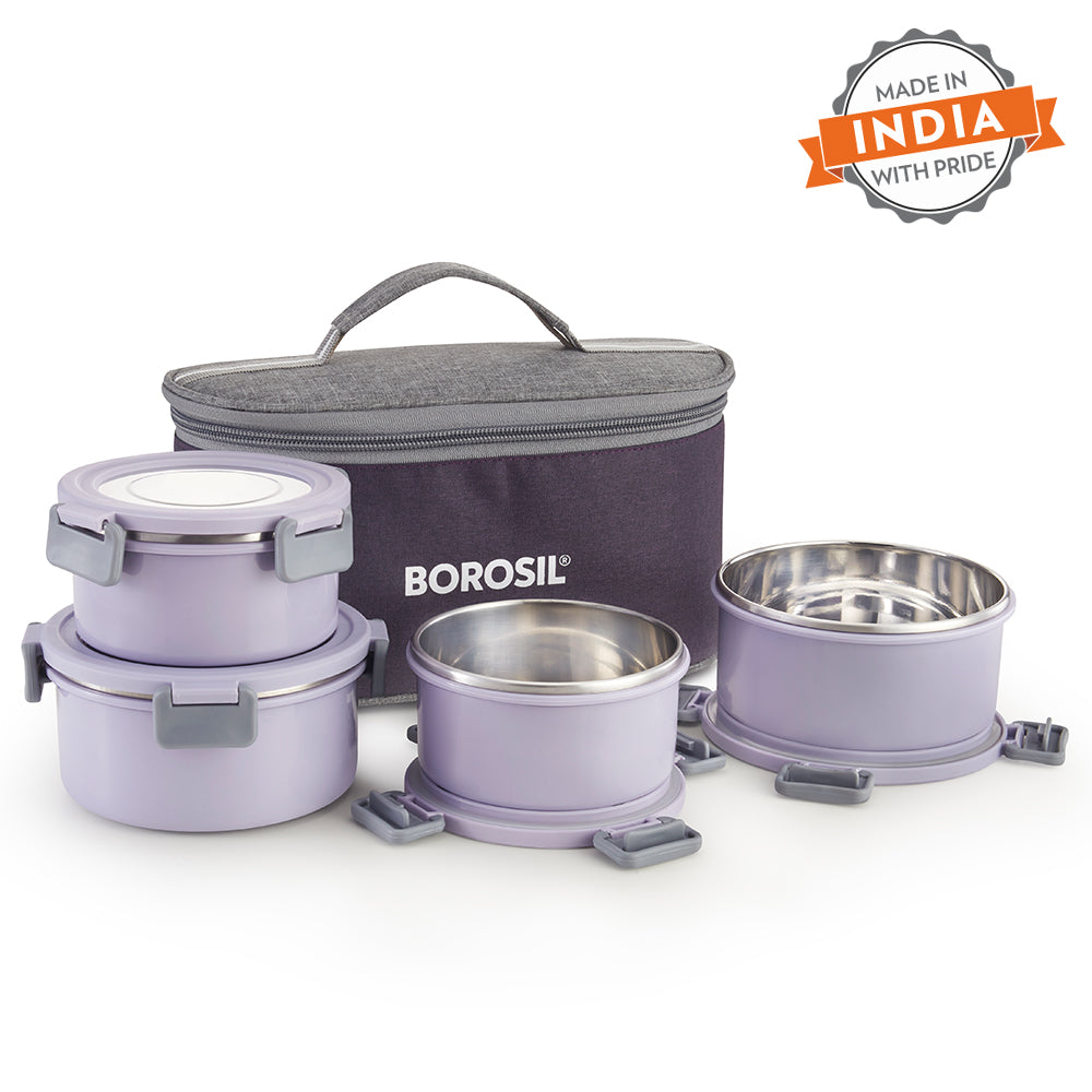 Borosil Glory Lavender Lunchbox, Set of 4