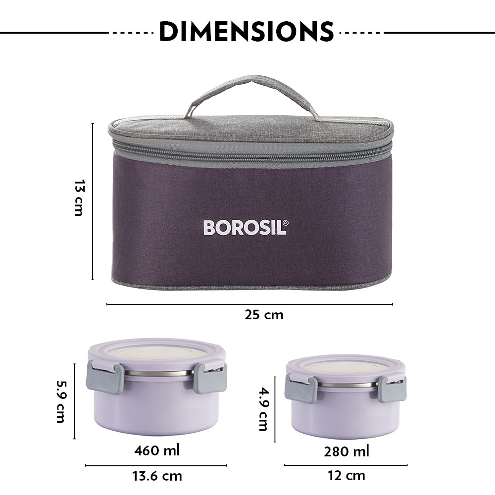 Borosil Glory Lavender Lunchbox, Set of 4