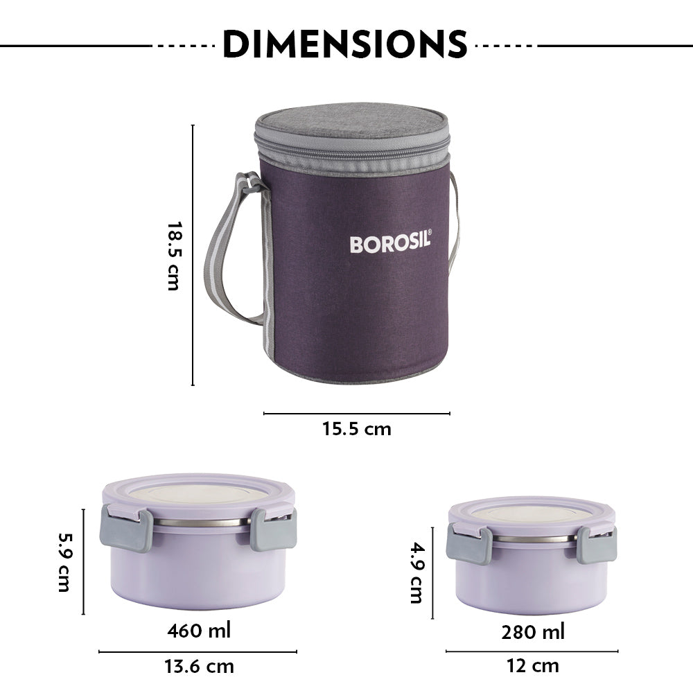 Borosil Glory Lavender Lunchbox, Set of 3, Tall