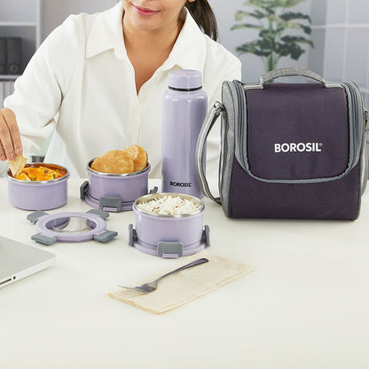 Glory Round Lunchbox with Stainless Steel Bottle, Lavender