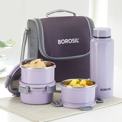 Glory Round Lunchbox with Stainless Steel Bottle, Lavender