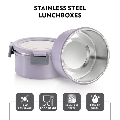 Glory Round Lunchbox with Stainless Steel Bottle, Lavender