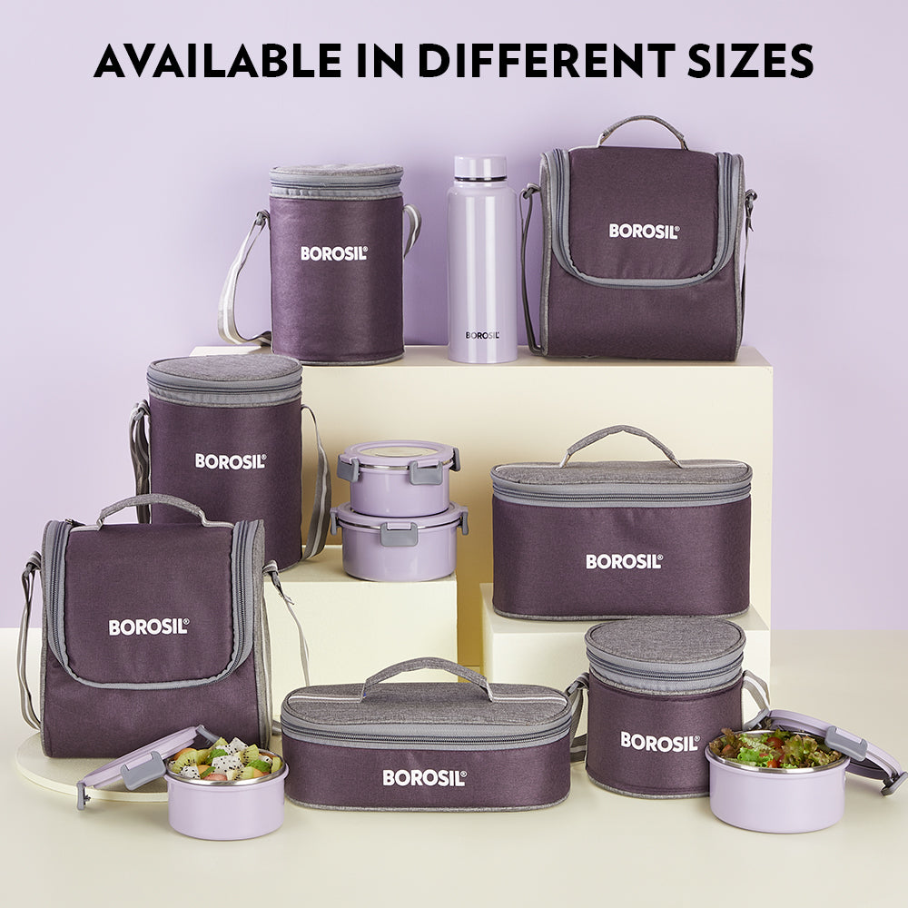 Borosil Glory Lavender Lunchbox w SS Bottle