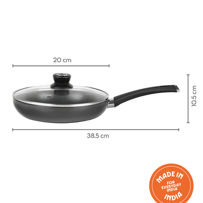 Hard Anodized Induction Base Fry Pan W Glass Lid, 20 cm / 1.2L