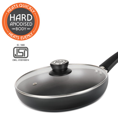 Hard Anodized Induction Base Fry Pan W Glass Lid, 22 cm / 1.5L