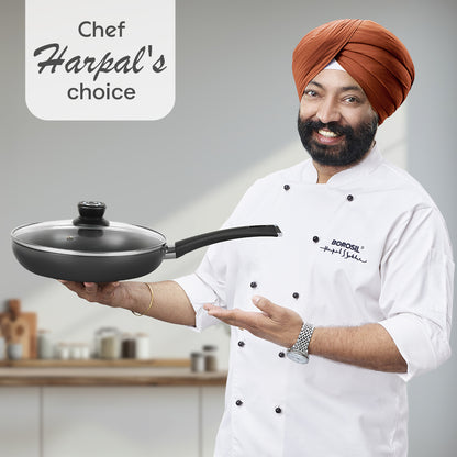 Hard Anodized Induction Base Fry Pan W Glass Lid, 22 cm / 1.5L