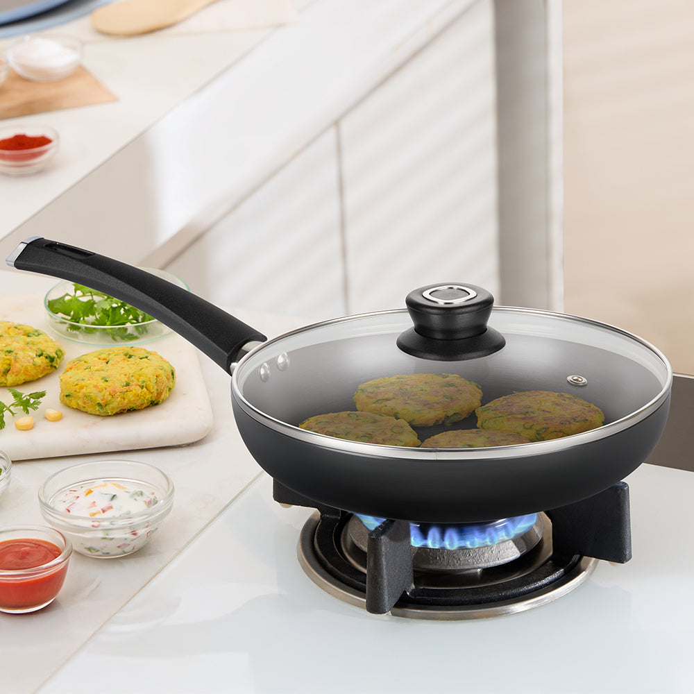 Hard Anodized Induction Base Fry Pan with Glass Lid