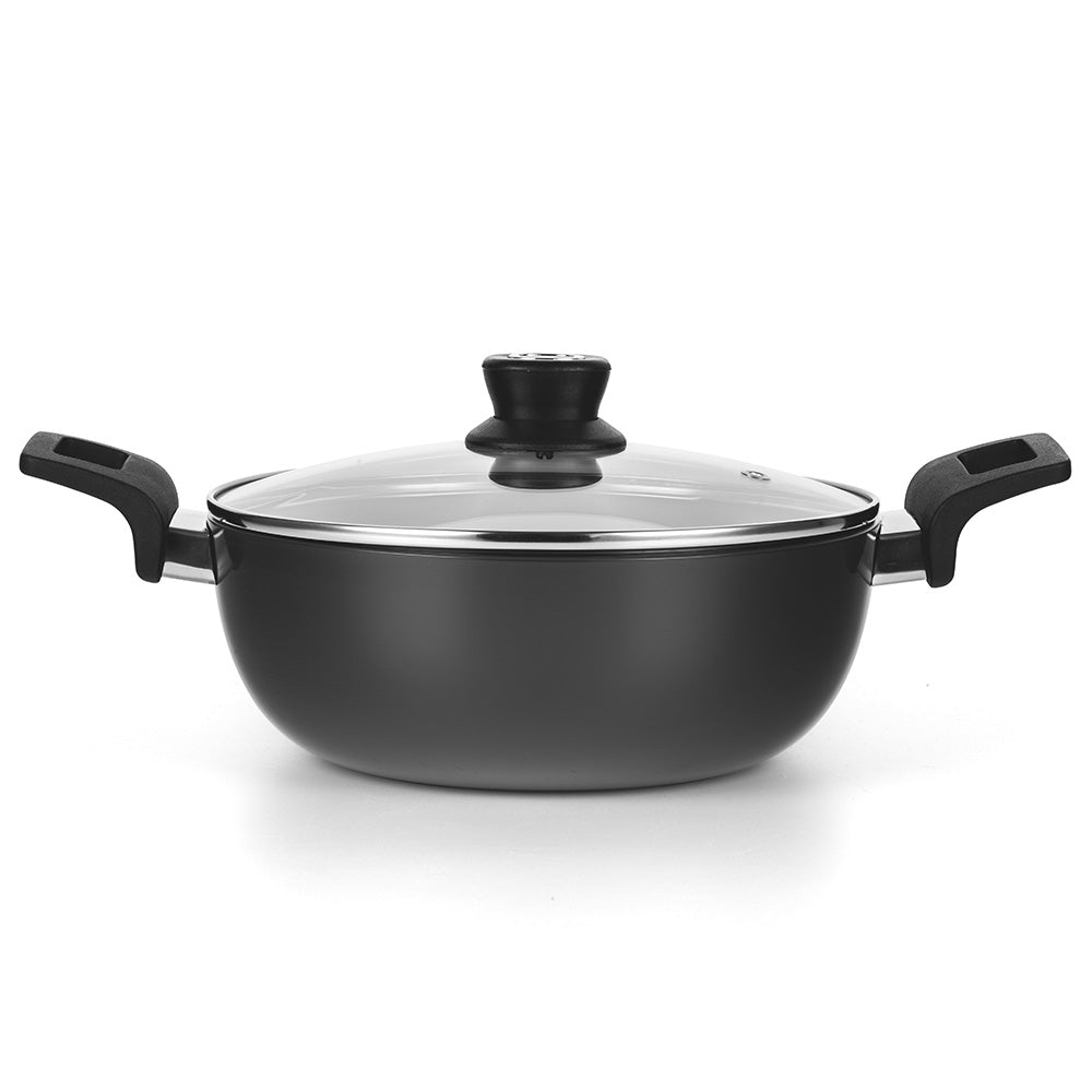 Hard Anodized Induction Base Deep Kadhai W Glass Lid, 28 cm / 5L
