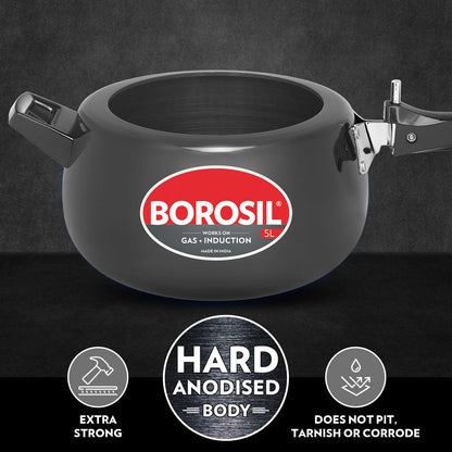 Borosil Pronto Hard Anodised Pressure Cooker, 5L