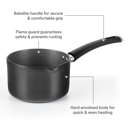 Hard Anodized Induction Base Spout Sauce Pan, 18 cm / 2.5L
