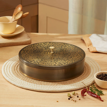 Brass Spice Box with Antique Etching Finish