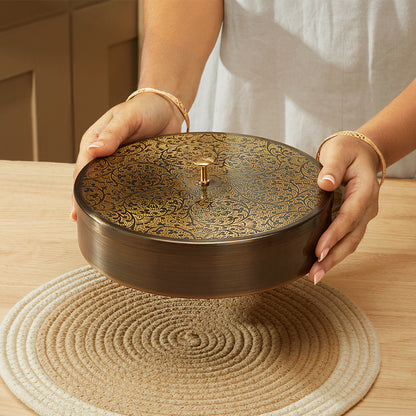 Brass Spice Box with Antique Etching Finish
