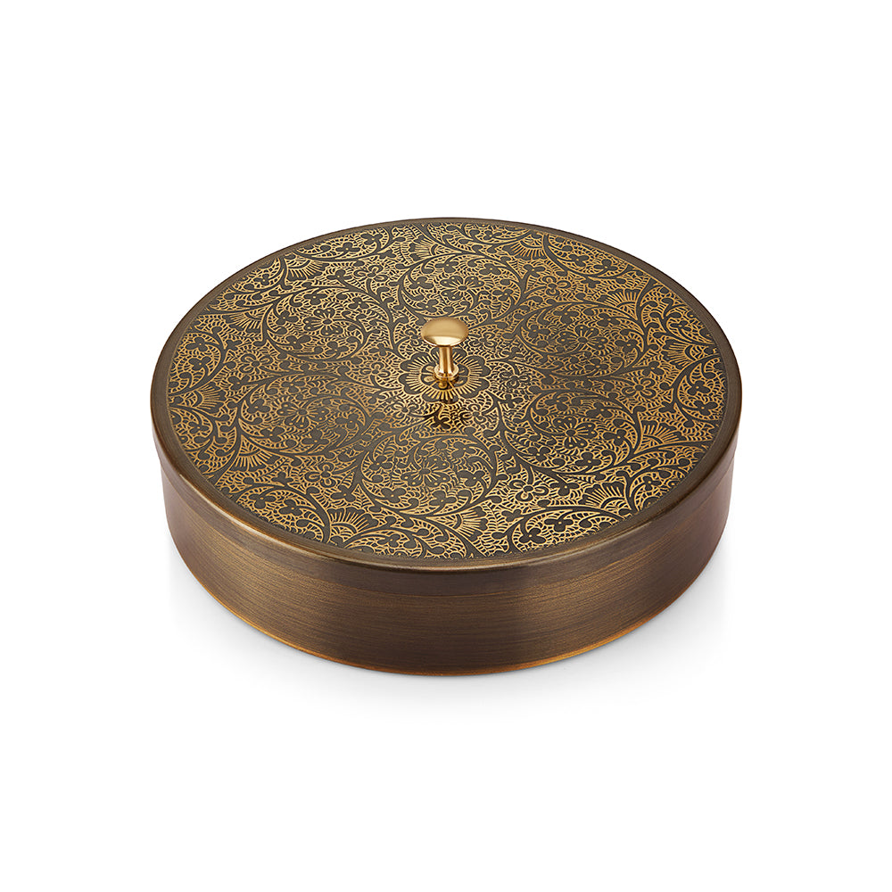 Brass Spice Box with Antique Etching Finish