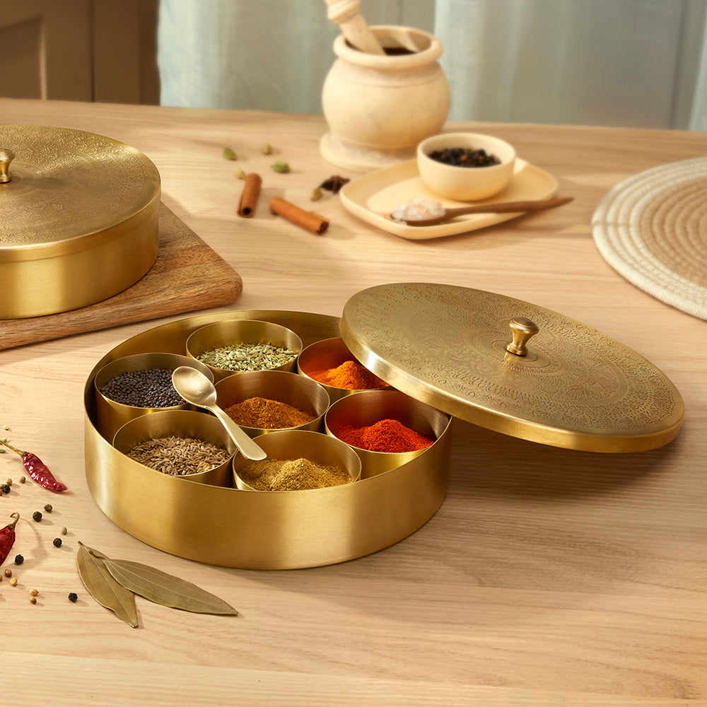 Brass Spice Box with Matte Etching Finish