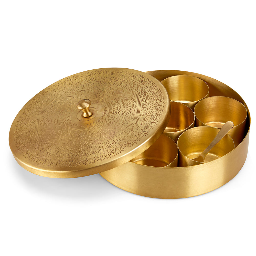Brass Spice Box with Matte Etching Finish