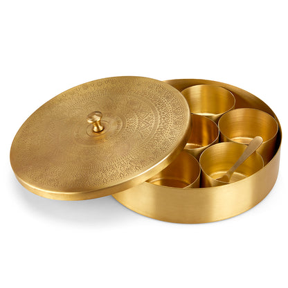 Brass Spice Box with Matte Etching Finish