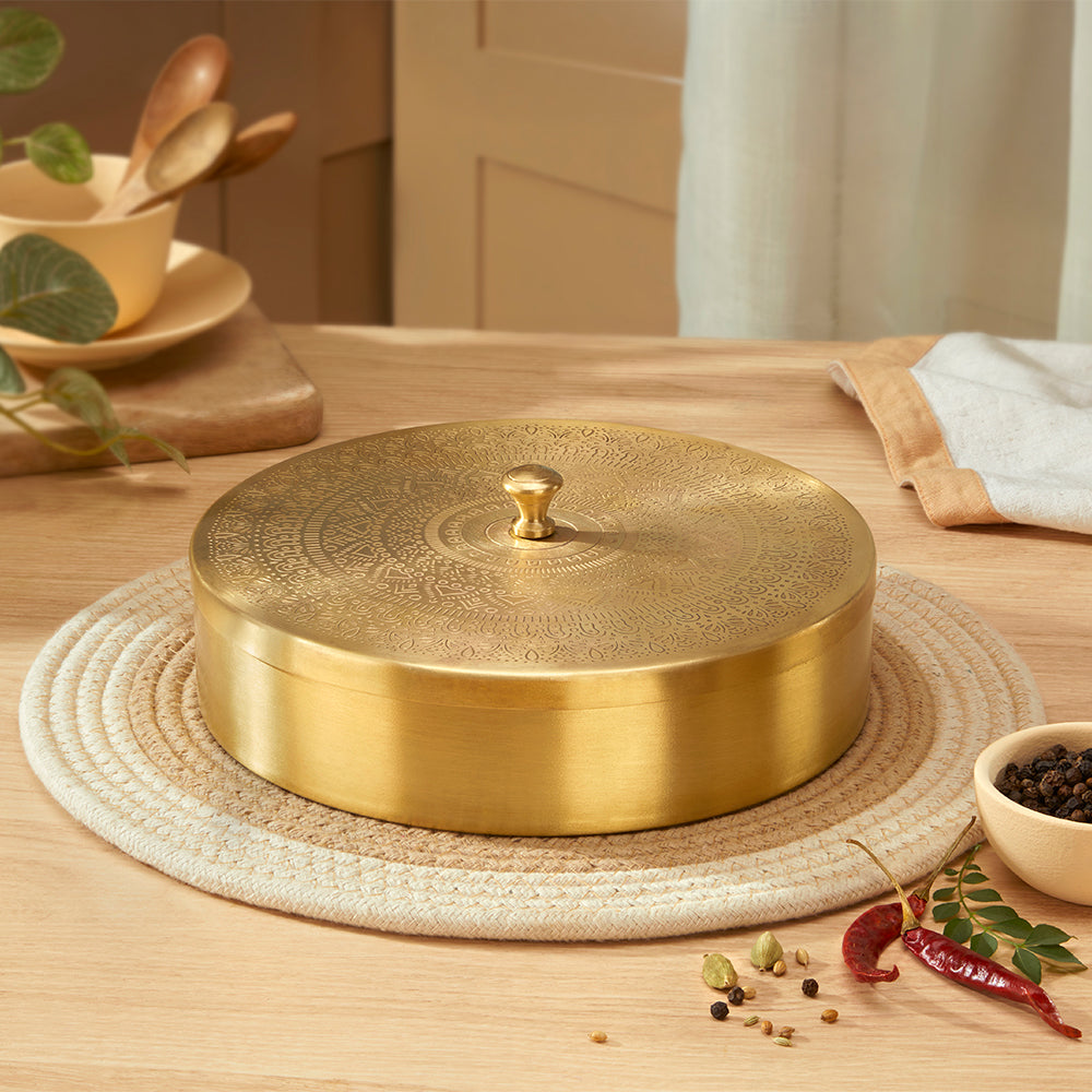 Brass Spice Box with Matte Etching Finish